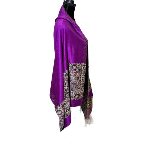 Unbranded Scarf Womens Long Rectangle Purple Floral Classic Boho Woven Fringe - Picture 3 of 12